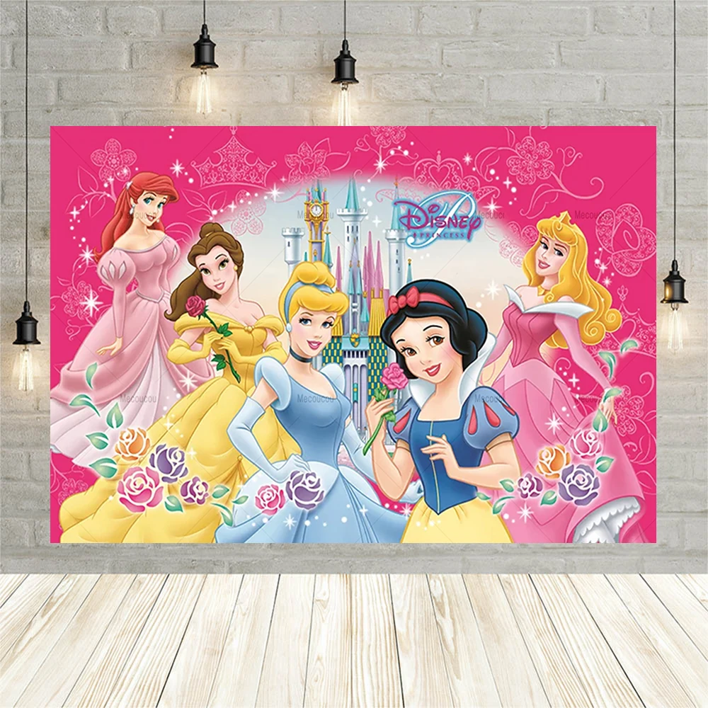 Disney Princess Girl's Birthday Backdrops Photography Newborn Baby Shower Party Decor Photographic Background Kids Photo Studio