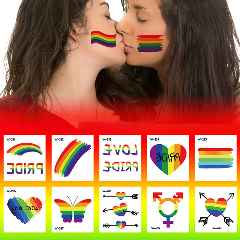ملصقات وشم مؤقتة وهمية مثليه مثلي الجنس مقاوم للماء قوس قزح العلم الوجه الوشم الساق الذراع هيئة الفن للجنسين الوشم ملصق