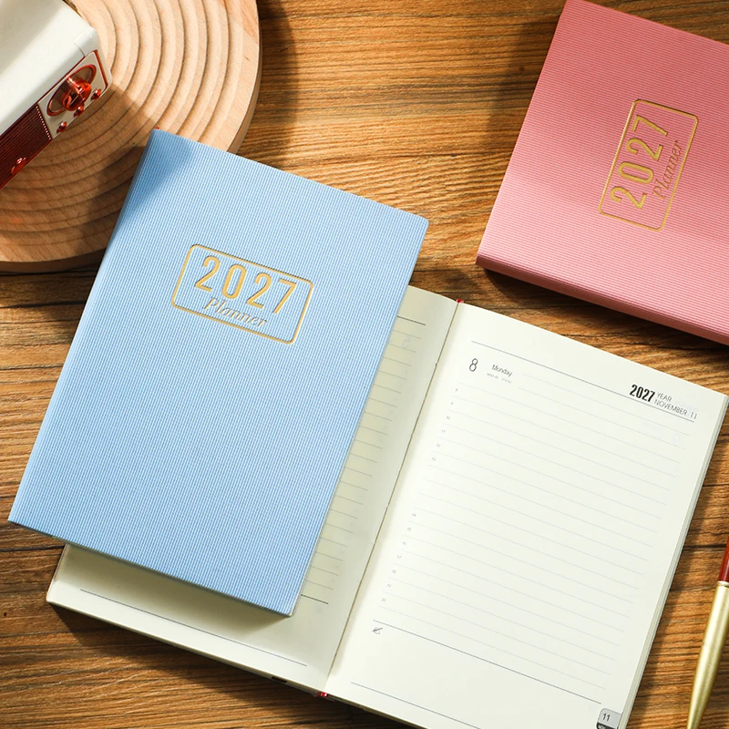 2027 Simple Style Planner, 12-Month Hardcover Calendar Notebook, Textured Cover, Thread-Bound, Thickened Inner Pages, Ribbon Bookmark, A5