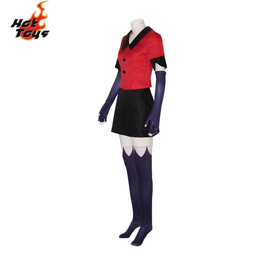 Vaggie Cosplay Costume Haz bin Cos Hotel Red Uniform Top Skirt Gloves Socks Full Set Suits for Adult Halloween Party Fancy