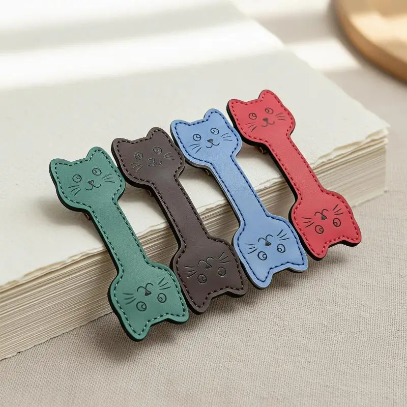 Cute Magnetic PU Leather Bookmark, Dog Claw Cat Face Paper Clip, Handmade Page Divider Marker for Reading Books