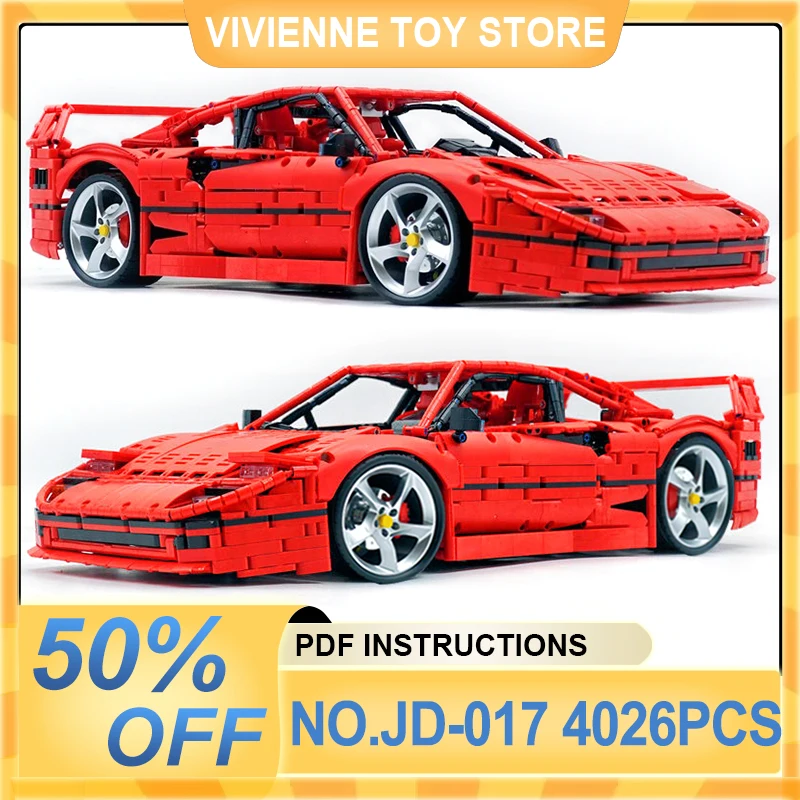 JD-017 Red High Difficulty Sports Car Building Blocks Bricks, DIY Detailed Vehicle Model, Nice Building Toy for Christmas