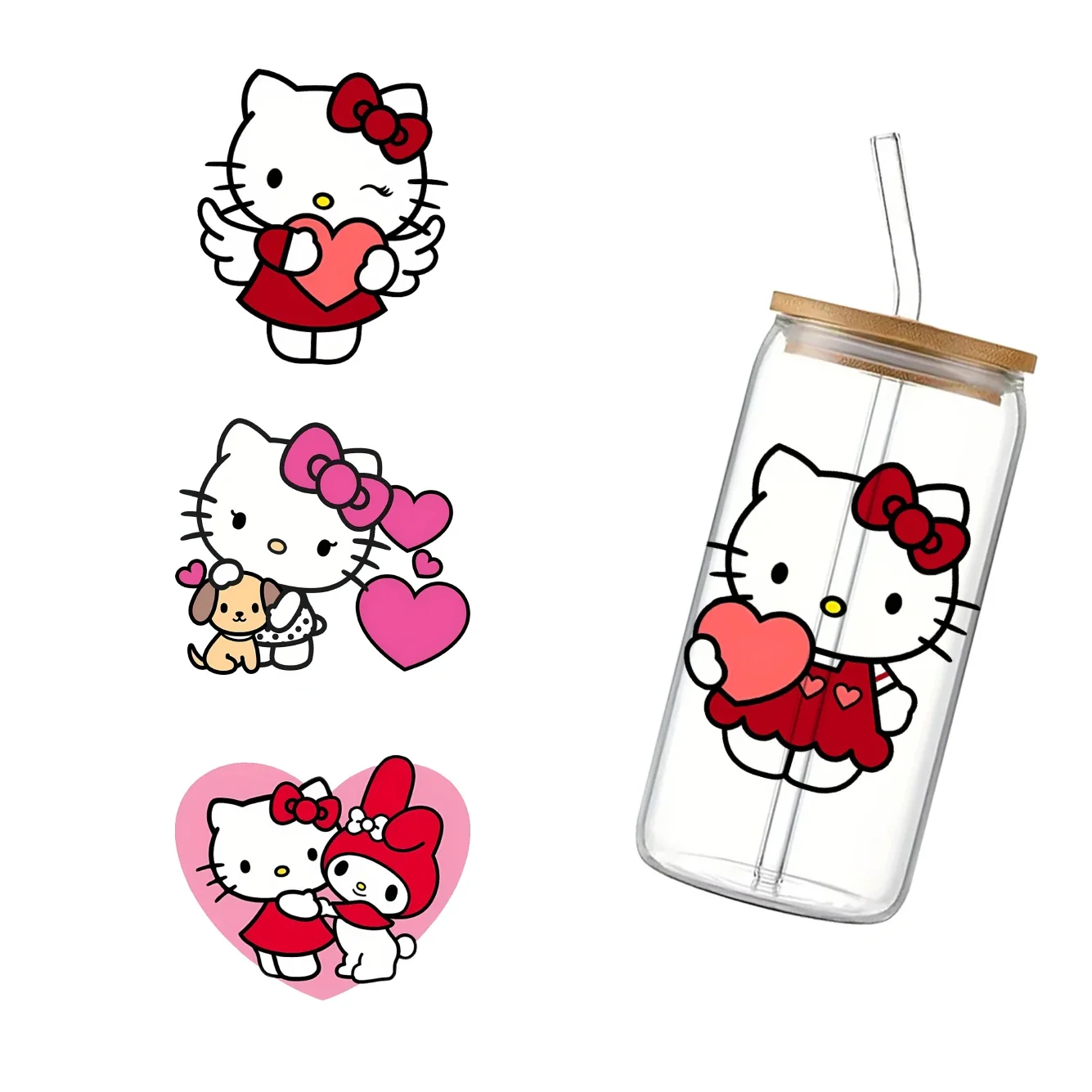 Valentine's Day Hello Kitty  11x11cm Cartoon Cup Wrap Sticker 16oz Uv Dtf Waterproof Sticker For Party Gift Decals Laptop