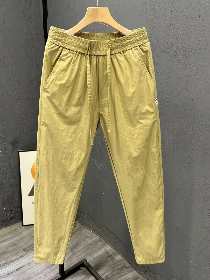 

Summer Ultra-Thin Men's Casual Pants American Loose Tapered Straight Leg Elastic Waist Pure Color Workwear orts