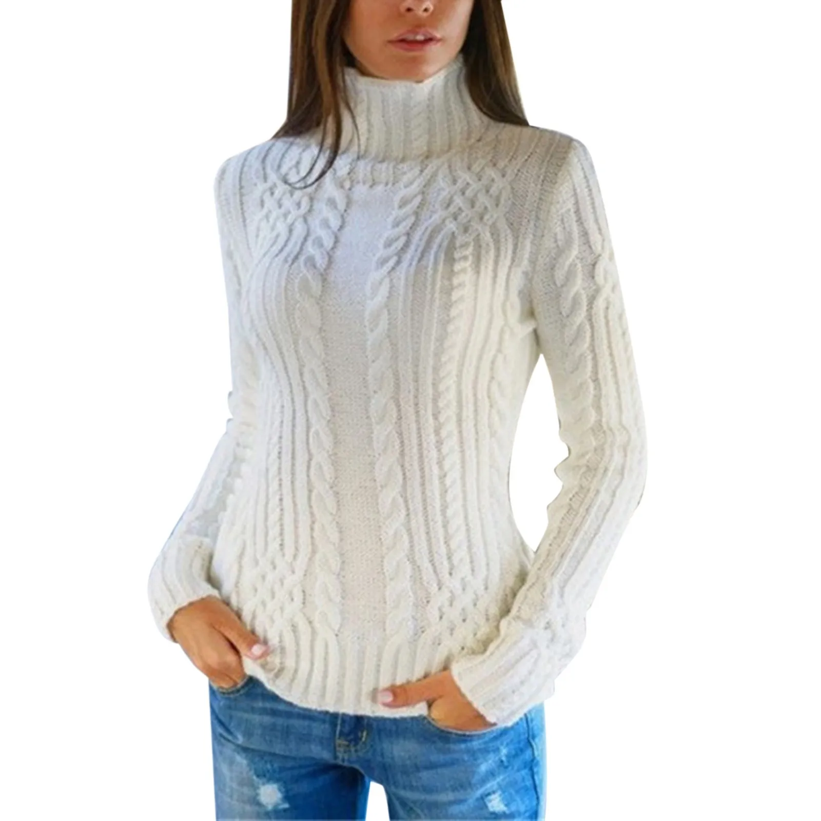 Women's Fashion Autumn And Winter Cashmere Sweater Regular Turtleneck Pullover Long Sleeved Solid Color Warm Knitted Sweater