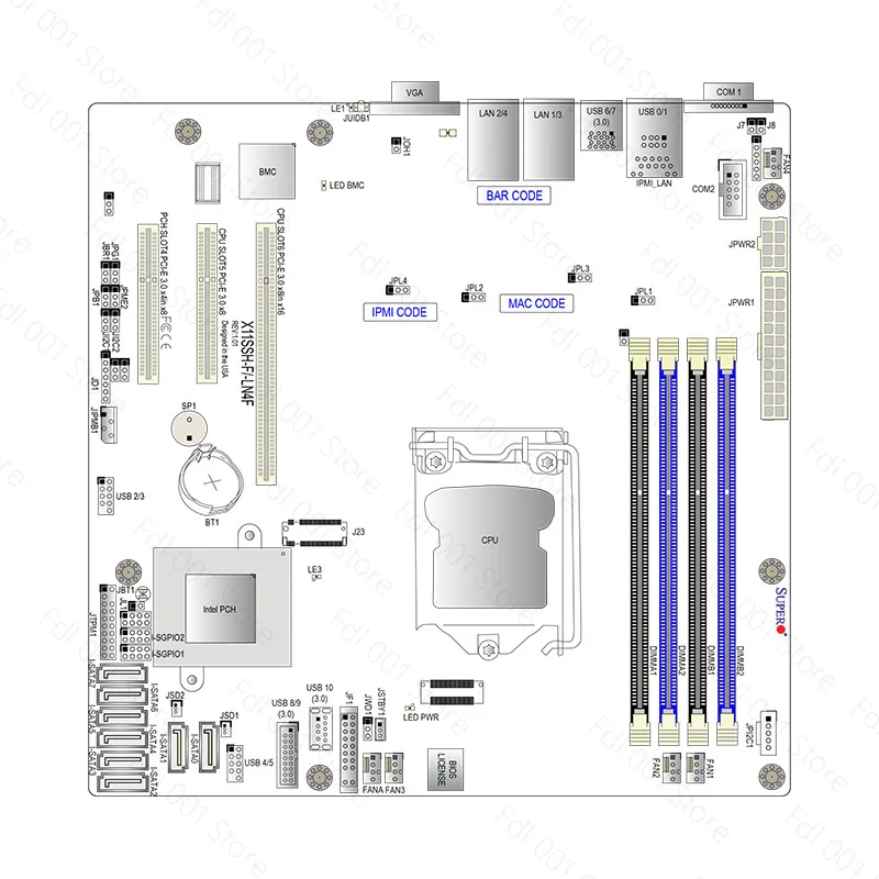 Server Motherboard C236 Chip E3 Micro ATX M.2 DDR4 IPMI X11SSH-F