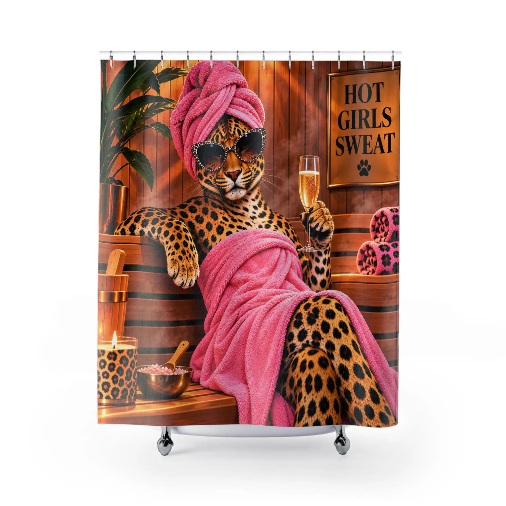 Funny Leopard Print Hot Girls Sweat Bath Curtain Shower Curtain Novelty Bathroom Decor Tropical Animal Print Fun Shower Curtain