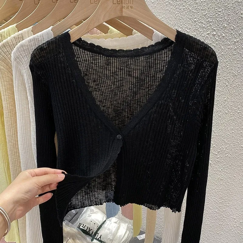 Pastel Crop Cardigan for Women Long Sleeve Button Front Lightweight Knitted Cardi Jacket Top Teen-girl Basic Outfit
