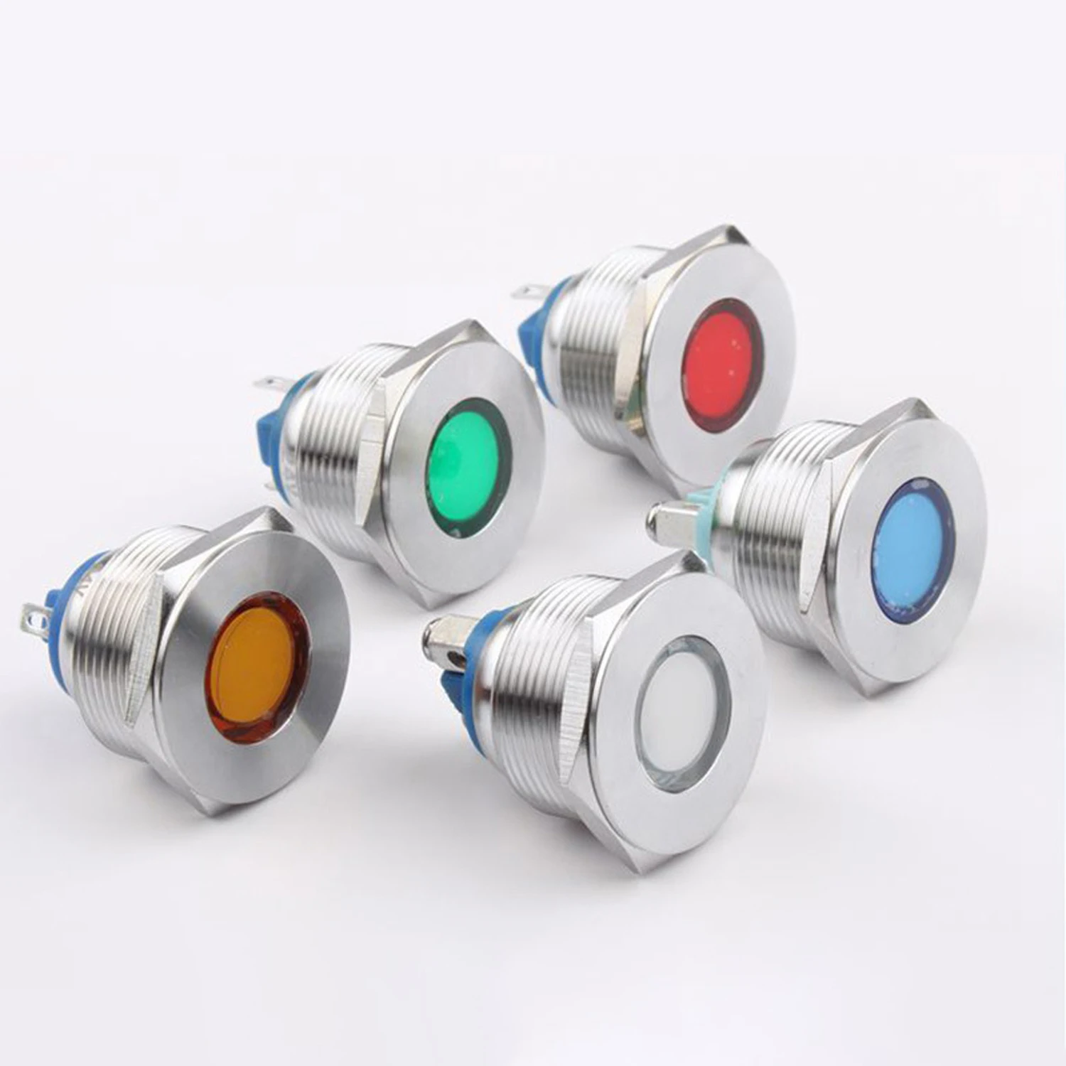 ABILKEEN 25MM Metal LED Indicator Light Flat/Concave Head Indicator Light 2Pin Screw Terminal Signal Pilot Lamp AC/DC 3-220V
