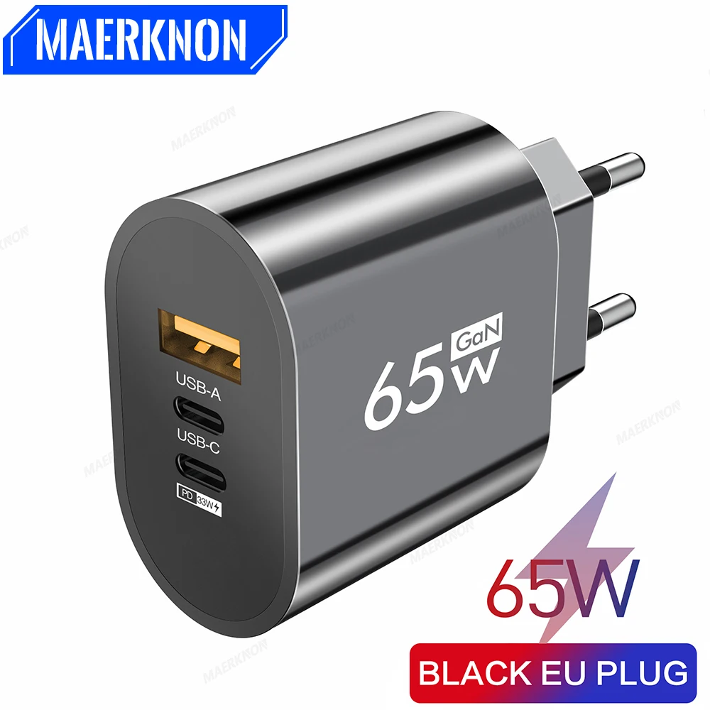 

65W GaN USB C Charger Fast Charging 3 Ports Type C Wall Charger For iPhone Xiaomi Samsung QC3.0 EU/US Plug Phone Charger Adapter