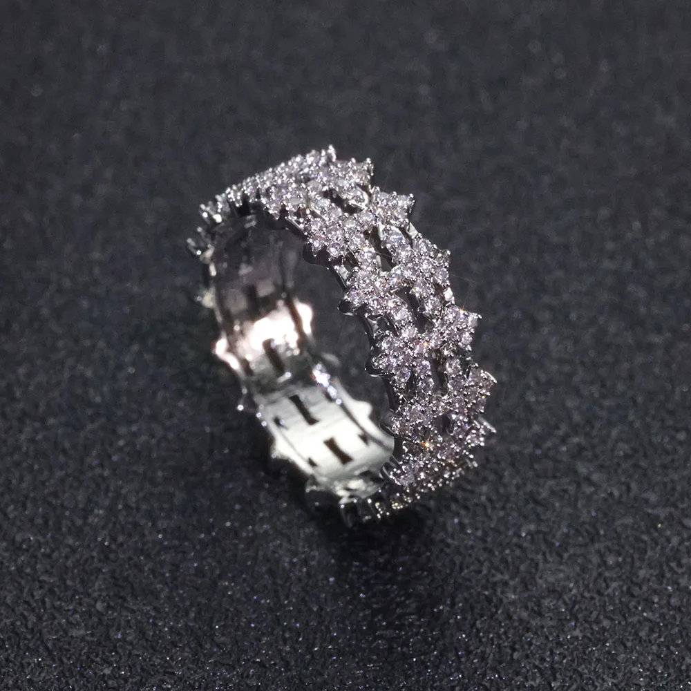 

New 8mm Brass Zircon Ring Hip-Hop Micro-Inlaid Diamond Zircon Cross Ring Is Suitable For Both Men And Women