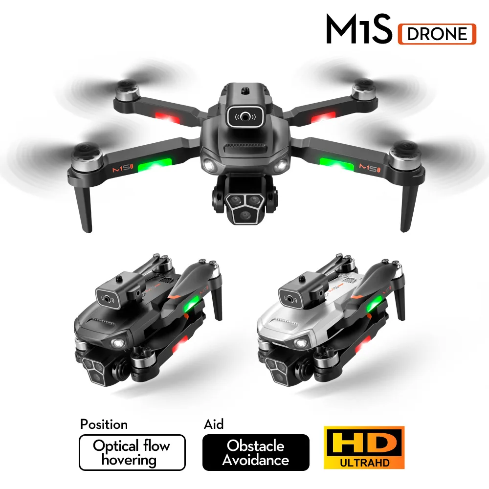 Dron M1S 4K con tres cámaras, Motor sin escobillas, gran angular, localización de flujo óptico, cuadricóptero RC para evitar obstáculos de cuatro vías
