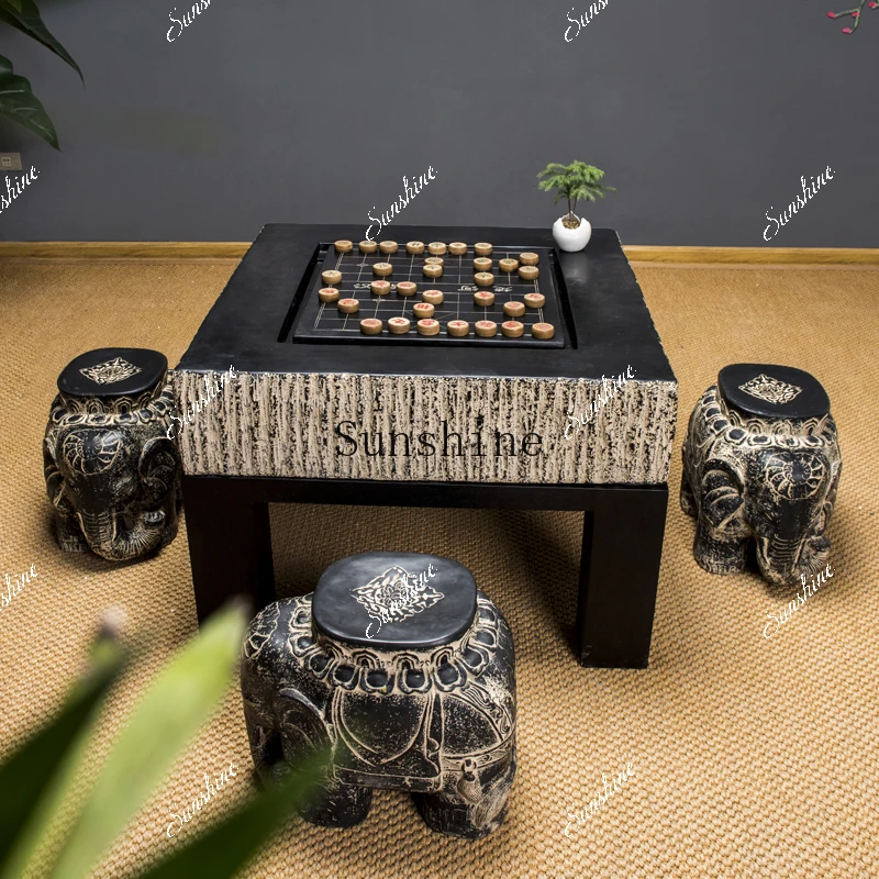 Garden Outdoor Antique Chinese Chess Board Table and Chair Stone Stool/Table Go Tea Table FT