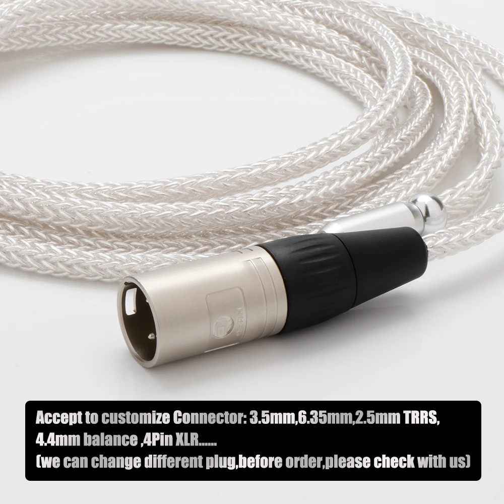 Cabo de fone de ouvido de prata pura, áudio hifi, 16 núcleos, 4/3 pinos, xlr macho para abyss ab-1266, atualização de fone de ouvido, cabo de extensão
