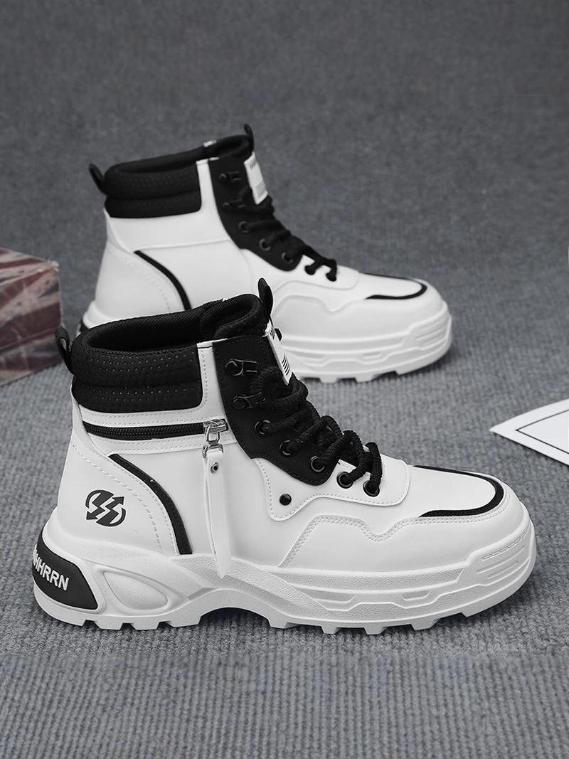 

High-Top Men's Boots Waterproof Leather Surface Sport Anti-Slip Work Shoes Casual All-Match Boots for Office And Leisure