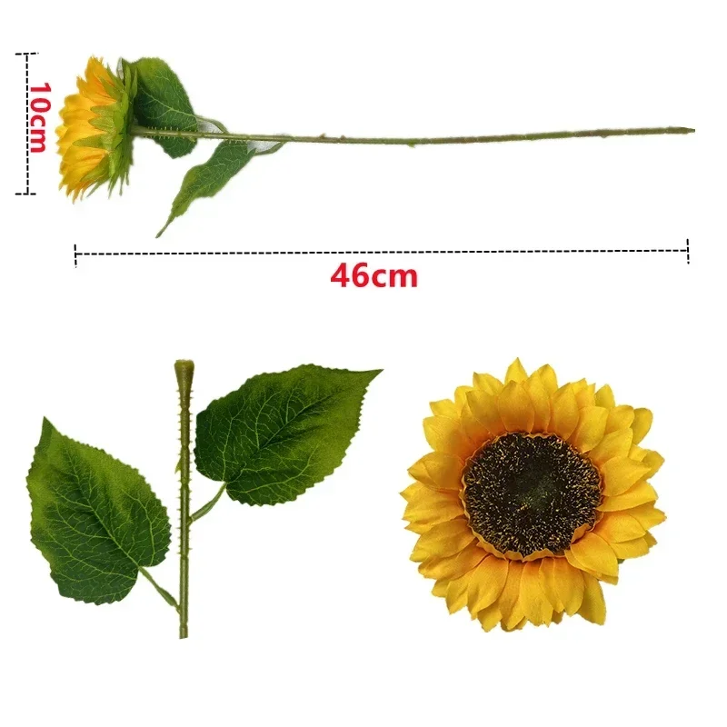 Tournesols artificiels avec longue tige, fausses fleurs pour mariage, fête à la maison, décoration extérieure et intérieure, 46cm, 5 pièces