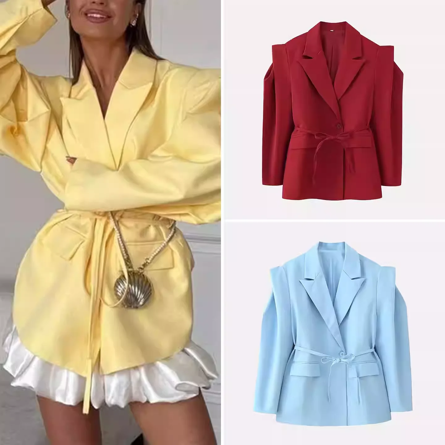 

Faionable Wide oulder Suit Jaet Women's Street Sle Loose Fit Long Sve Coat with Waist Cinching Belt Detail