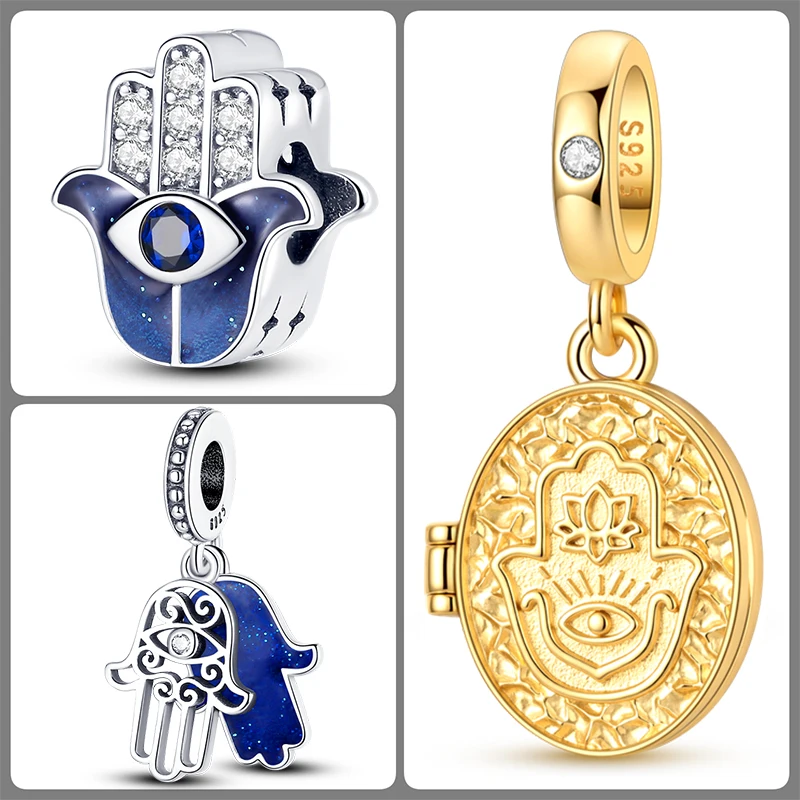3-teiliges 925 Sterling Silber Hamsa Hand Böser Blick Charm-Set Glücksbringende Blaue Augen-Perlen DIY Armband Halskette Geschenk für Frauen – Detail 8