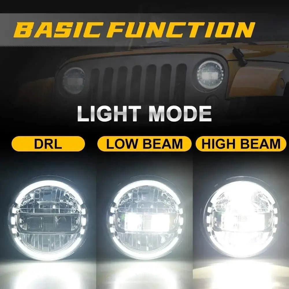 DOT 7 Inch Round 120W High Low Beam Led Headlight with White DRL H4 Plug 6000LM Led Headlight for Jeep Wrangler JK 2007-2018