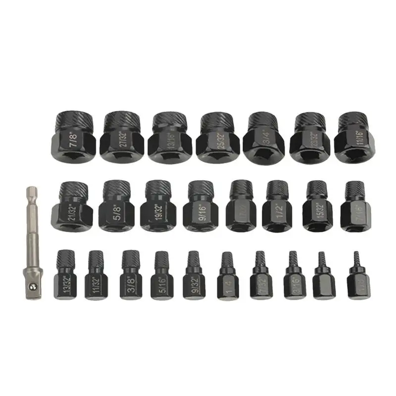 

Multi-Spline Easy Out Bolt Extractor 26pcs Screw Extractor Set Sturdy Heavy Duty Bolt Extractor Kit Tap Extractors