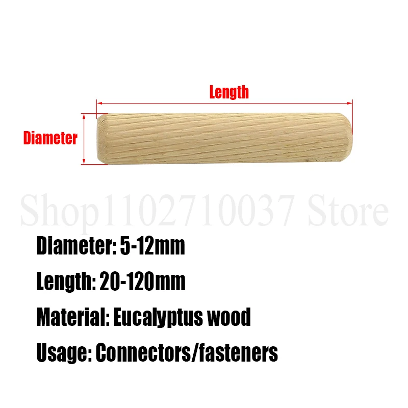 10-40PC Dia=5-12mm Wooden Dowel Cabinet Drawer Round Fluted Wood Craft Dowel Pins Rods Set Furniture Fitting Wooden Dowel Pins