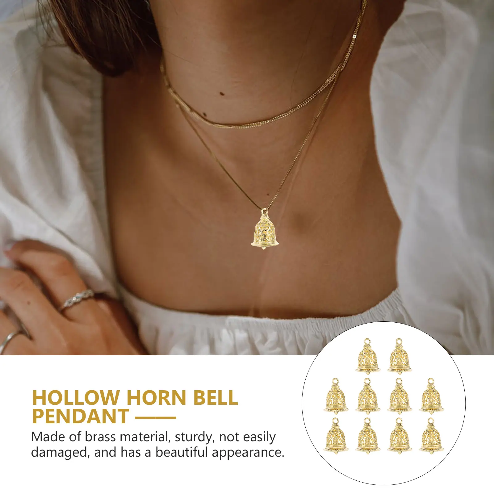 

10Pcs Brass Bell Pendant Hollowed-Out Decorations for DIY Crafts Home Christmas Decorations Jewelry Pendants Golden