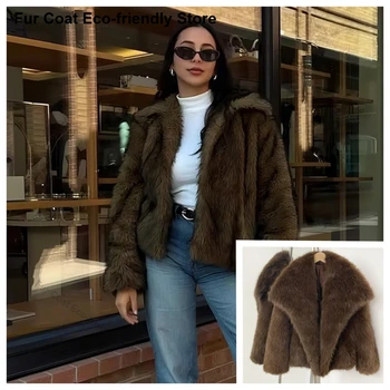 Womens Faux Fur Coat Cropped Soft Plush Artificial Short Fur Coat Holiday Party Elegant Winter Fashion Outerwear Coats for Women