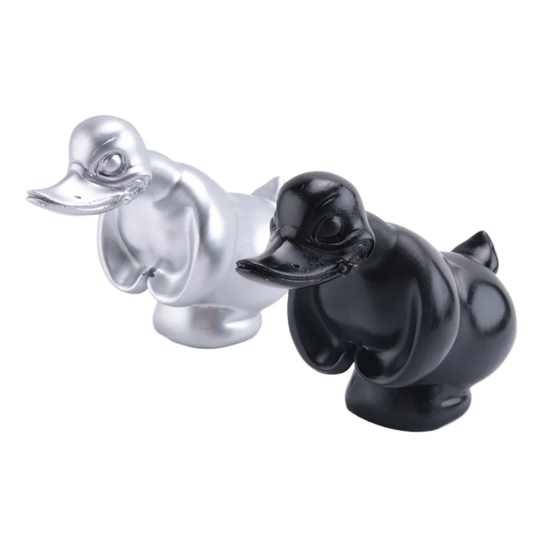 2 Piece 3D Chromed Angry Duck Hood Ornament, Silver & Black Resin Fun Front Hood Car Sticker