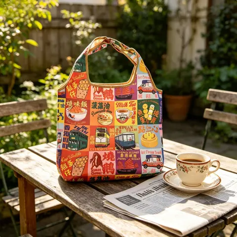 Large capacity foldable supermarket shopping bag, shoulder bag with widened wristband inside, Hong Kong style tote bag