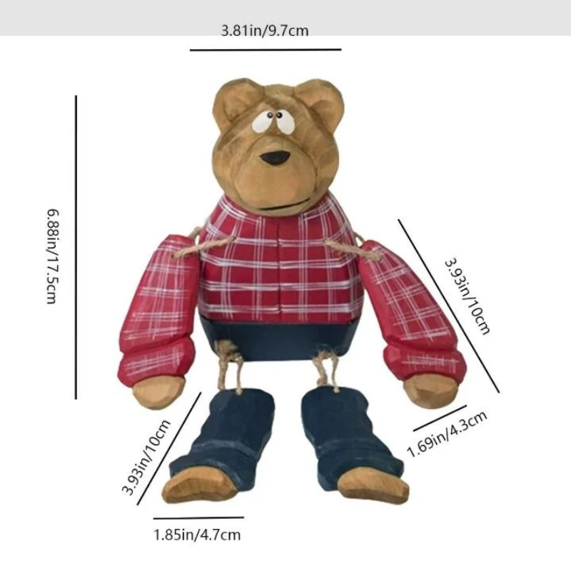 Swinging Leg Bear Wood Craft Comical  Animal Sculpture Vintage Style Living Room Display patio bonsai Home Decor Humorous Gift