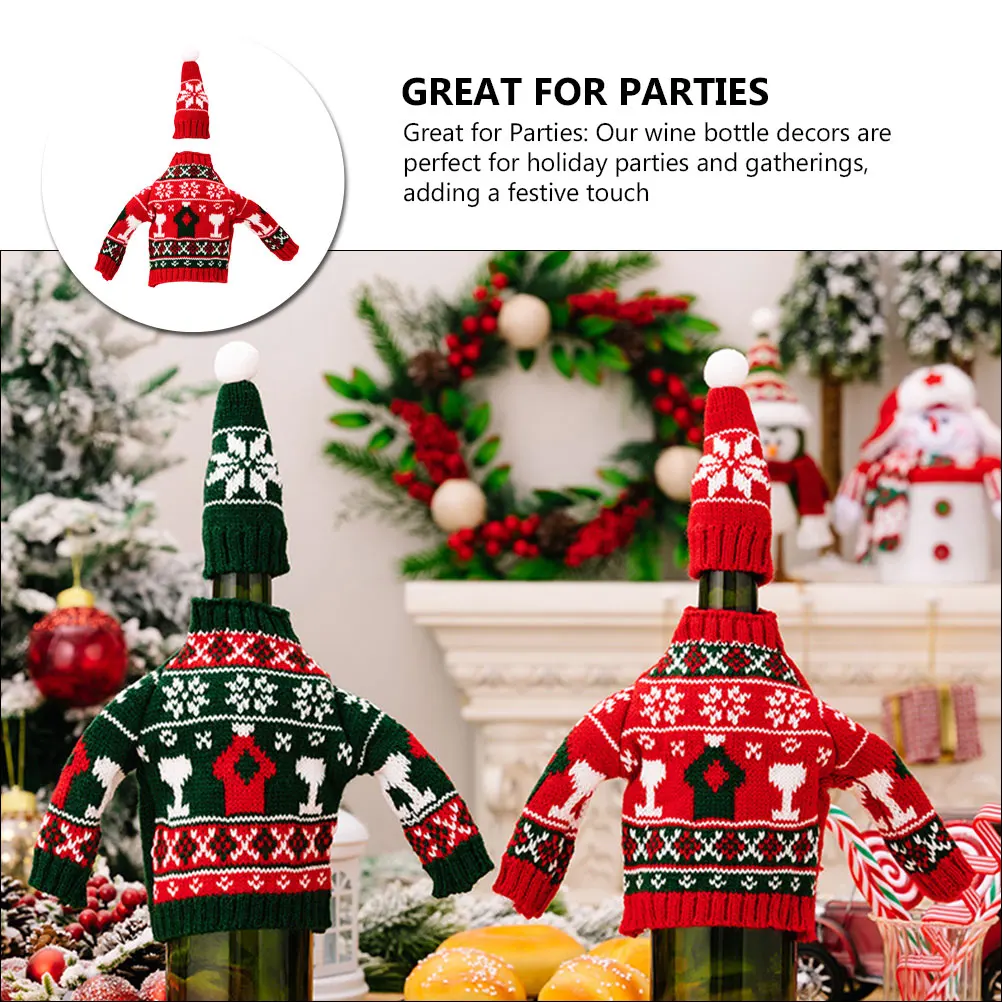 

1Set Decorative Wine Bottle Cover Clothes Mini Knit Christmas Party Supply Reusable Xmas Wine Bottle Decor Christmas Accessory