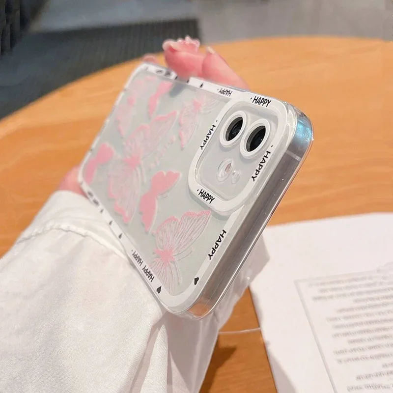 Pink Butterfly Phone Case For OPPO Reno 12F 12 7 11 11F 10 2F 4 8 8T 8Z 7Z 7 6Z 6 5 Pro Plus 4G 5G Clear Soft TPU Cover