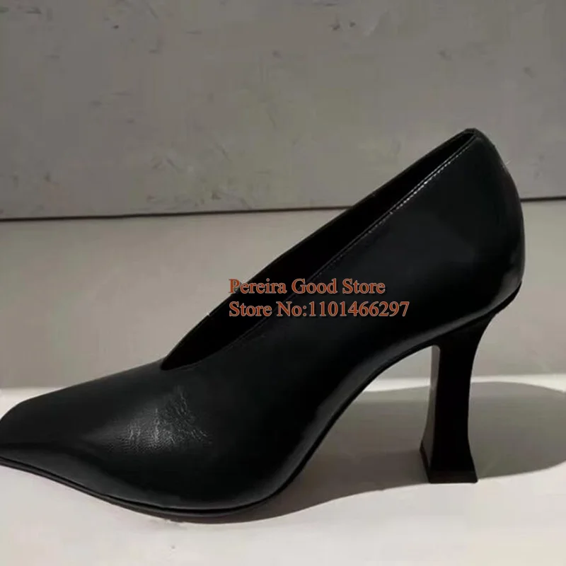 

Square Toe V Cut Women Shoes 8CM Burgundy Matte Leather Slip On Cutouts Female Formal Outside Shoes