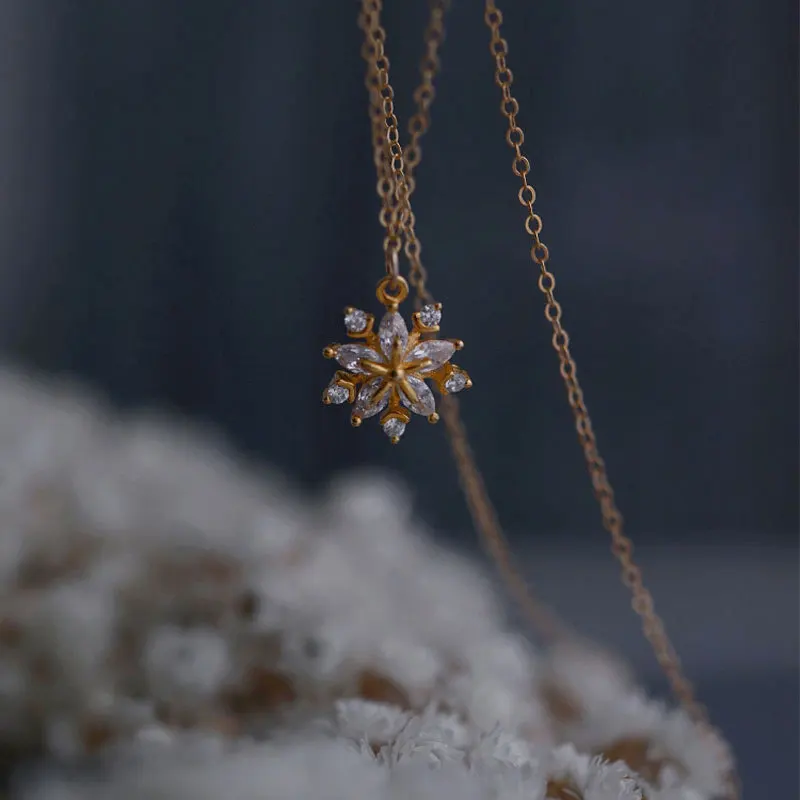 S925 Sterling Silver Snowflake Zircon Necklace Women Accessories Design Sense Versatile Jewelry Best Gifts Girl All Occasion