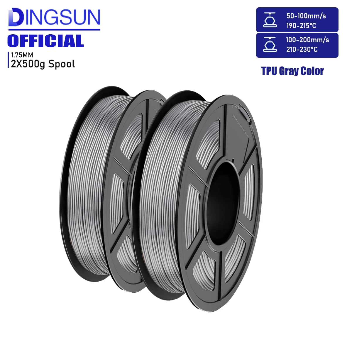 خيوط طابعة ثلاثية الأبعاد 1.75 مم، حزمة خيوط TPU عالية السرعة 95A، بكرة 500 جرام، لفتان، إجمالي 1 كجم