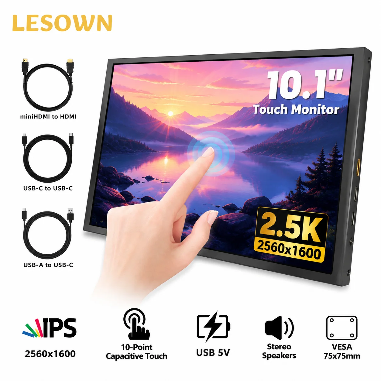 LESOWN 10.1" Field Monitor 2560x1600 92% sRGB 2K IPS Touch Display for DSLR Camera Photography Monitoring