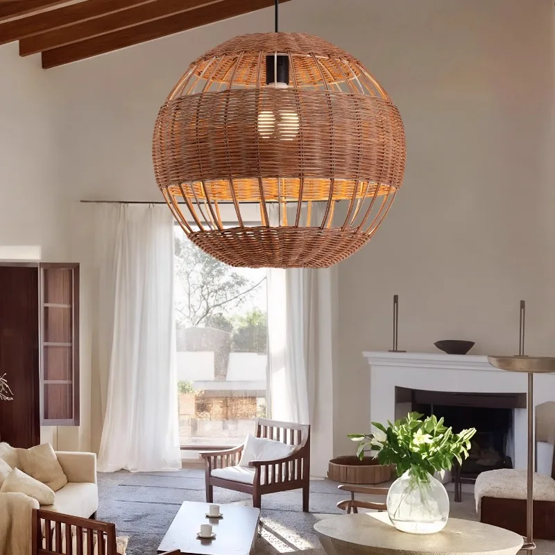 Lámpara colgante tejida de ratán esférico japonés, accesorio hueco Zen Spirit, alojamiento en familia, restaurante, sala de té, luces colgantes de diseño