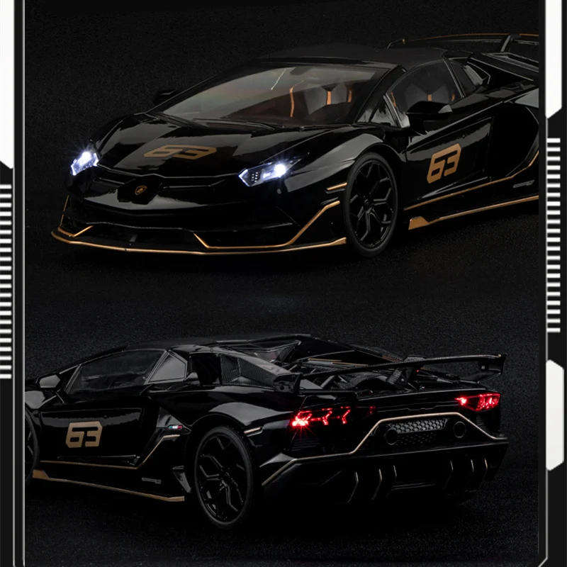 1/18 Aventadors SVJ 63 Alloy Racing Car Model Diecast Metal Toy Sports Car Model Collection Sound and Light Simulation Kids Gift