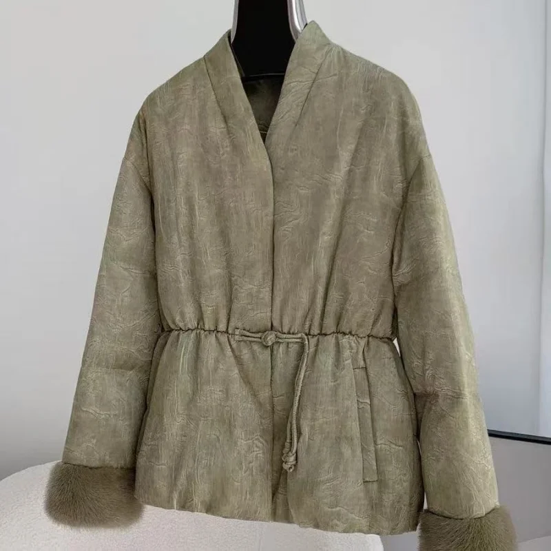 

Свободная женская куртка в китайском стиле с v-образным вырезом и пуговицами в виде лягушки, новинка 2025, зимнее теплое хлопковое женское пальто в стиле ретро, повседневные парки