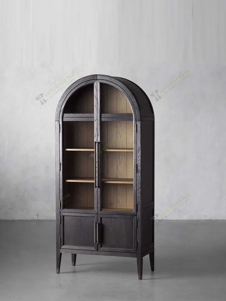 

Retro arched bookcase, modern minimalist, medieval solid wood wine cabinet, glass door storage cabinet, sideboard cabinet