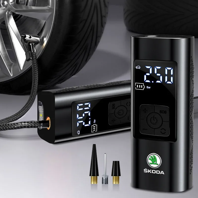 For Skoda Octavia MK2 MK3 2 3 A7 Fabia Karoq Kodiaq Rapid Kamiq Car Tire Inflator Smart Digital Inflatable Pump Auto Accessories