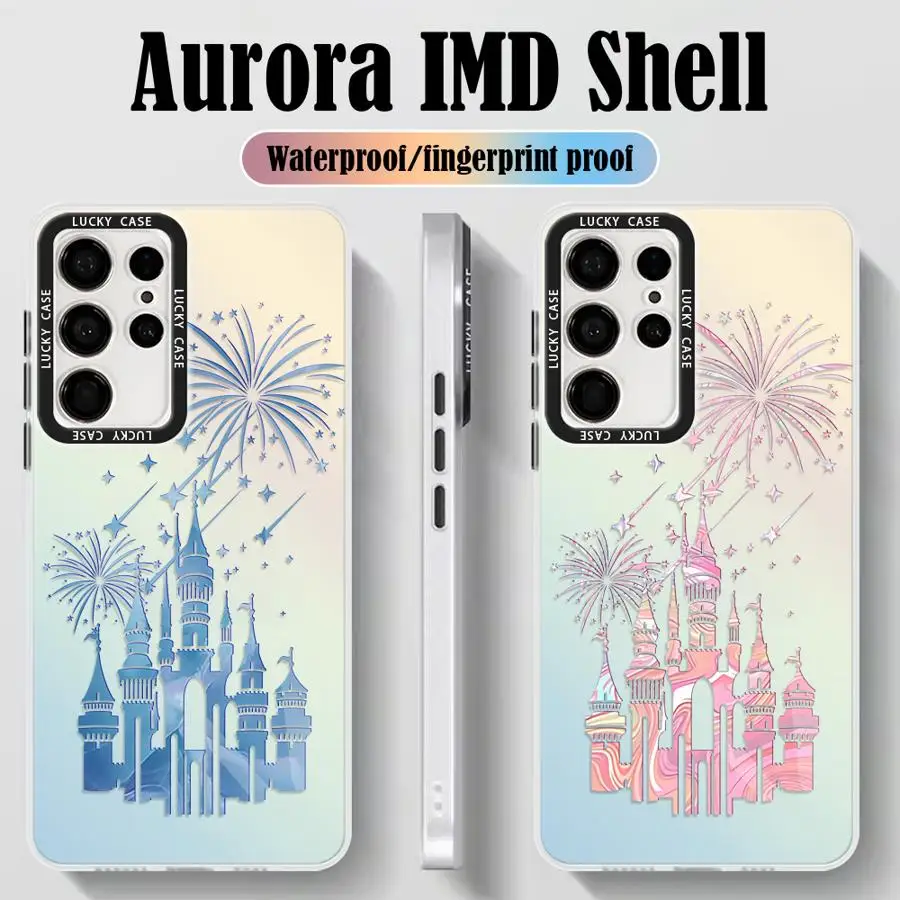 Disney Fireworks kale telefon kılıfı için Samsung Galaxy S24 Ultra S23 FE S24 S23 artı S21 S20 FE yansıtıcı gökkuşağı lazer kapak