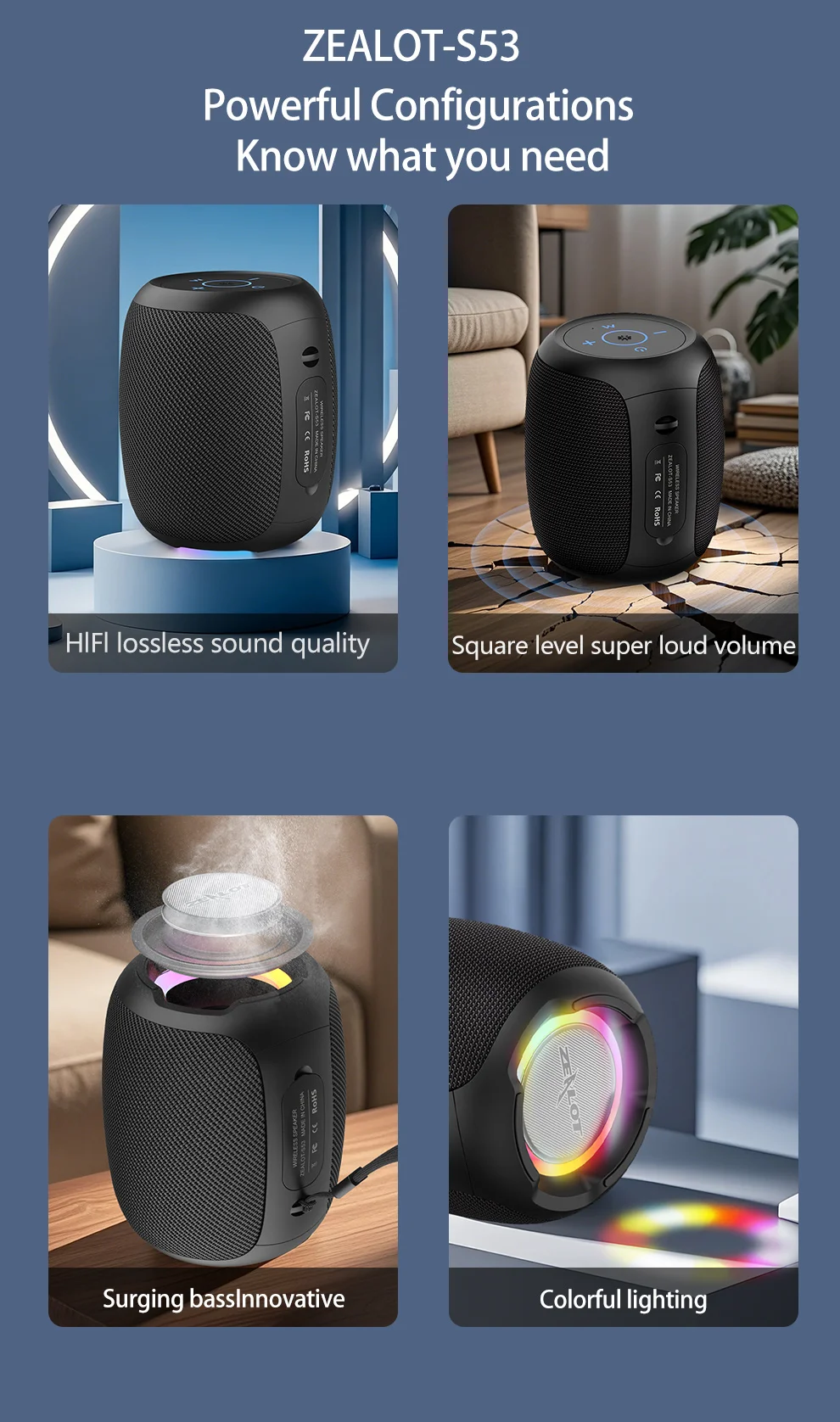 ZEALOT-S53 Tragbarer Bluetooth-Lautsprecher 10 Stunden 10W Super lauter Klang Bluetooth-Lautsprecher IPX6 wasserdicht für Telefon TF-Karte USB – Detail 5