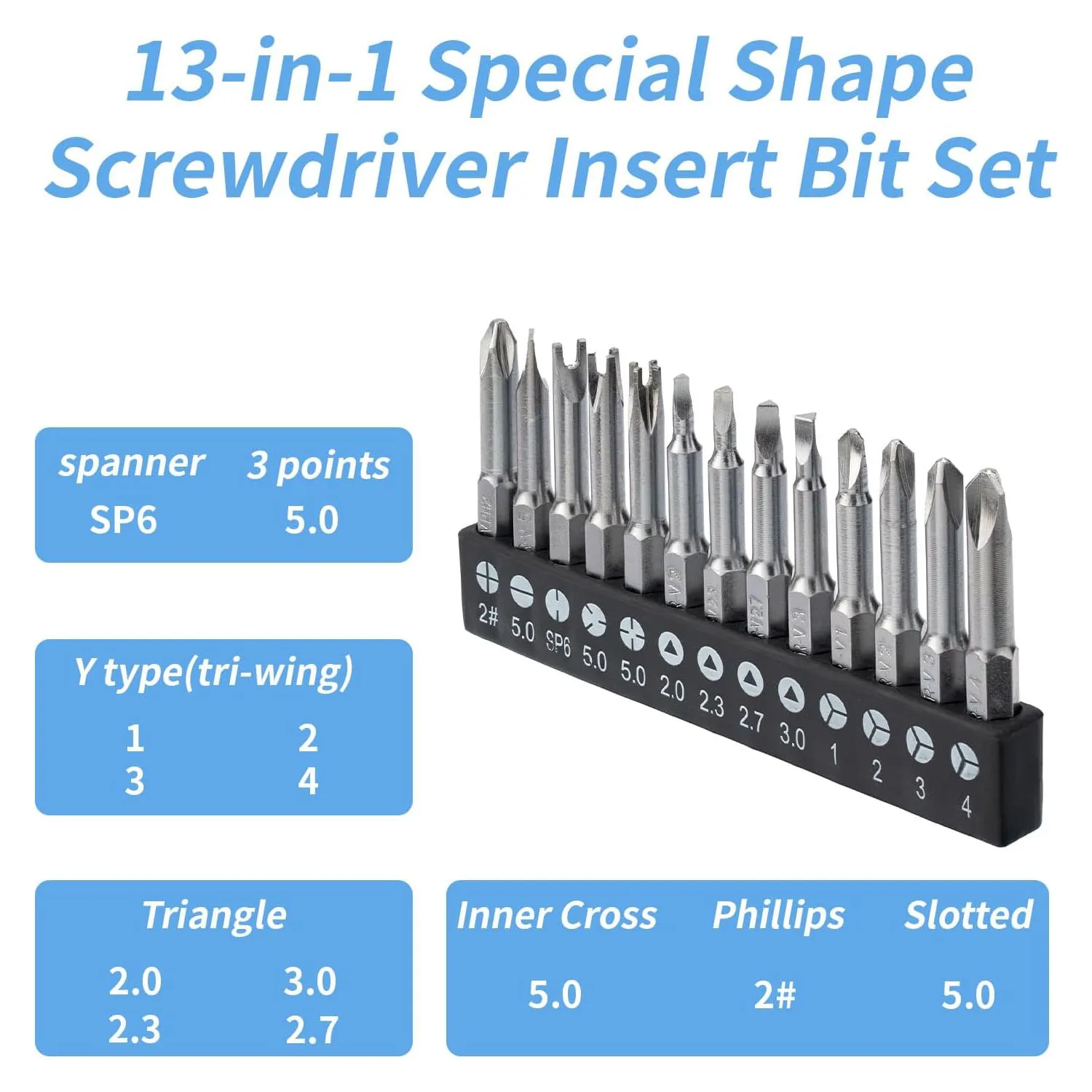 13pcs Special Shape Screwdriver Insert Set, Cross Slot, Triangle, Slot, Y-Type, Wrench, Inner Cross, 3-Point, Durable CR-V Steel