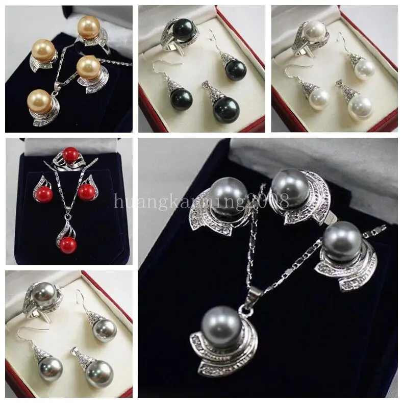 

6Styles Ladies Jewelry Set AAA South Sea Shell Pearl Necklace Earrings Ring Set