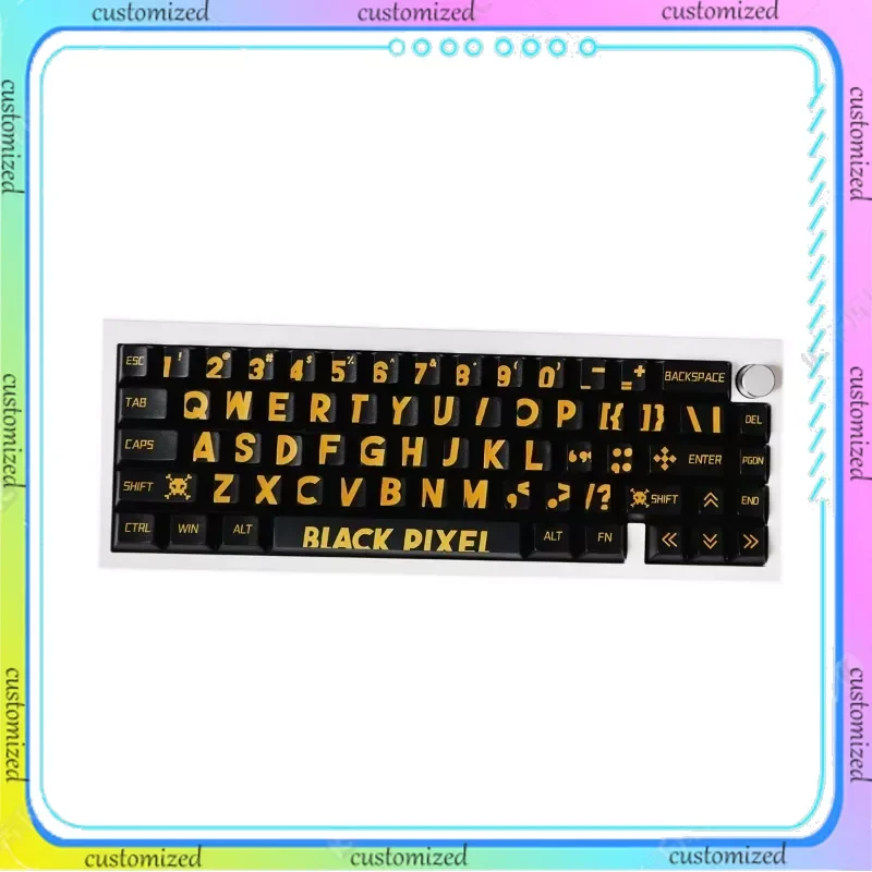 

Black Gold Large Font 129 Keys Mechanical Keyboard Keycaps PBT Sublimation Original Factory Height Adaptable 61/64/87 Etc