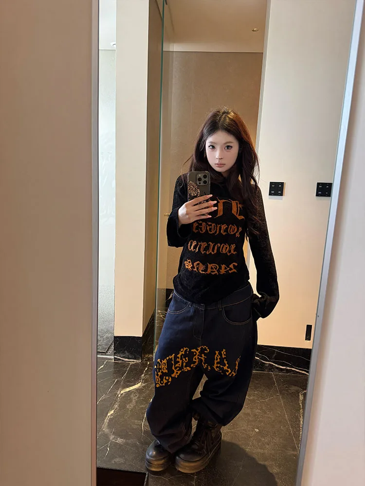 American High Street Spicy Letter Print T-shirt lunga Sve da donna Strato base Top Design Sensation Slim Fit Abbigliamento autunnale