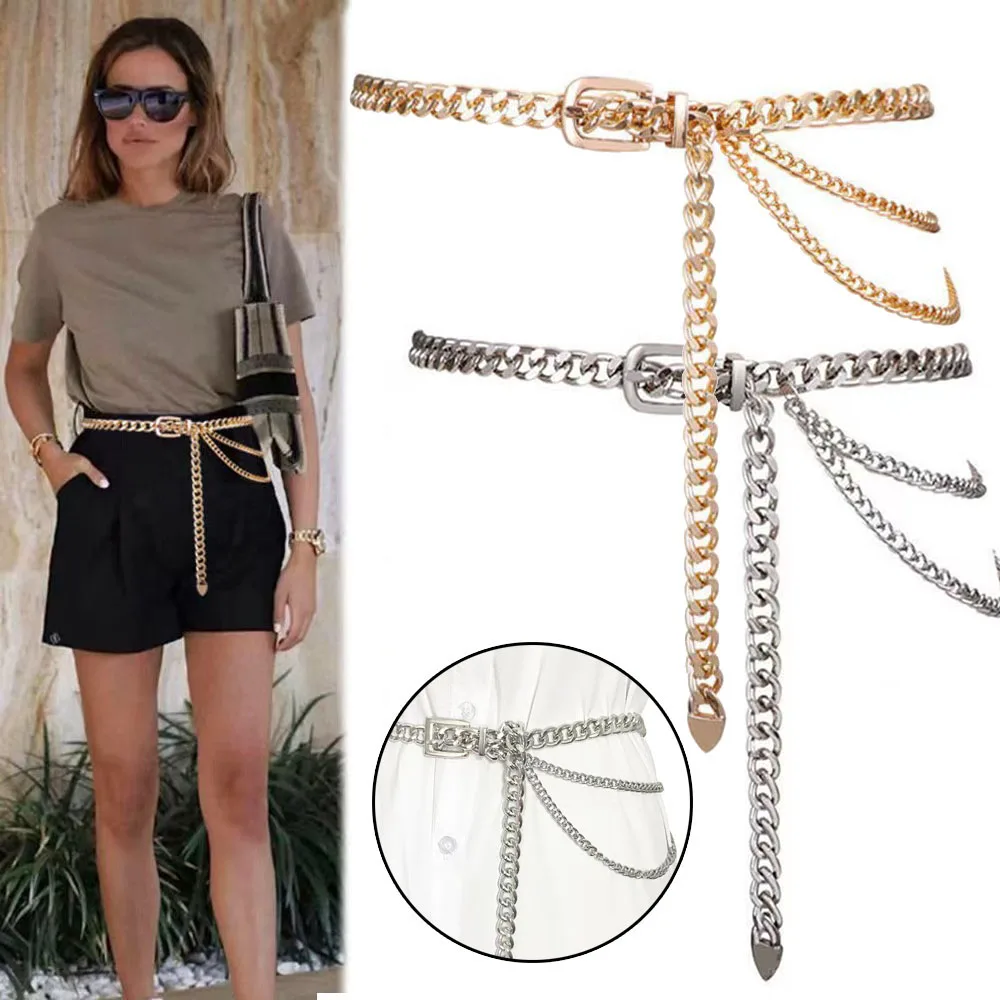 Multi Layer Metal Belt Chain for Women Gold Silver Waist Chain High Waist Body Chain Tassels Dress Jeans Decor Waistband Punk