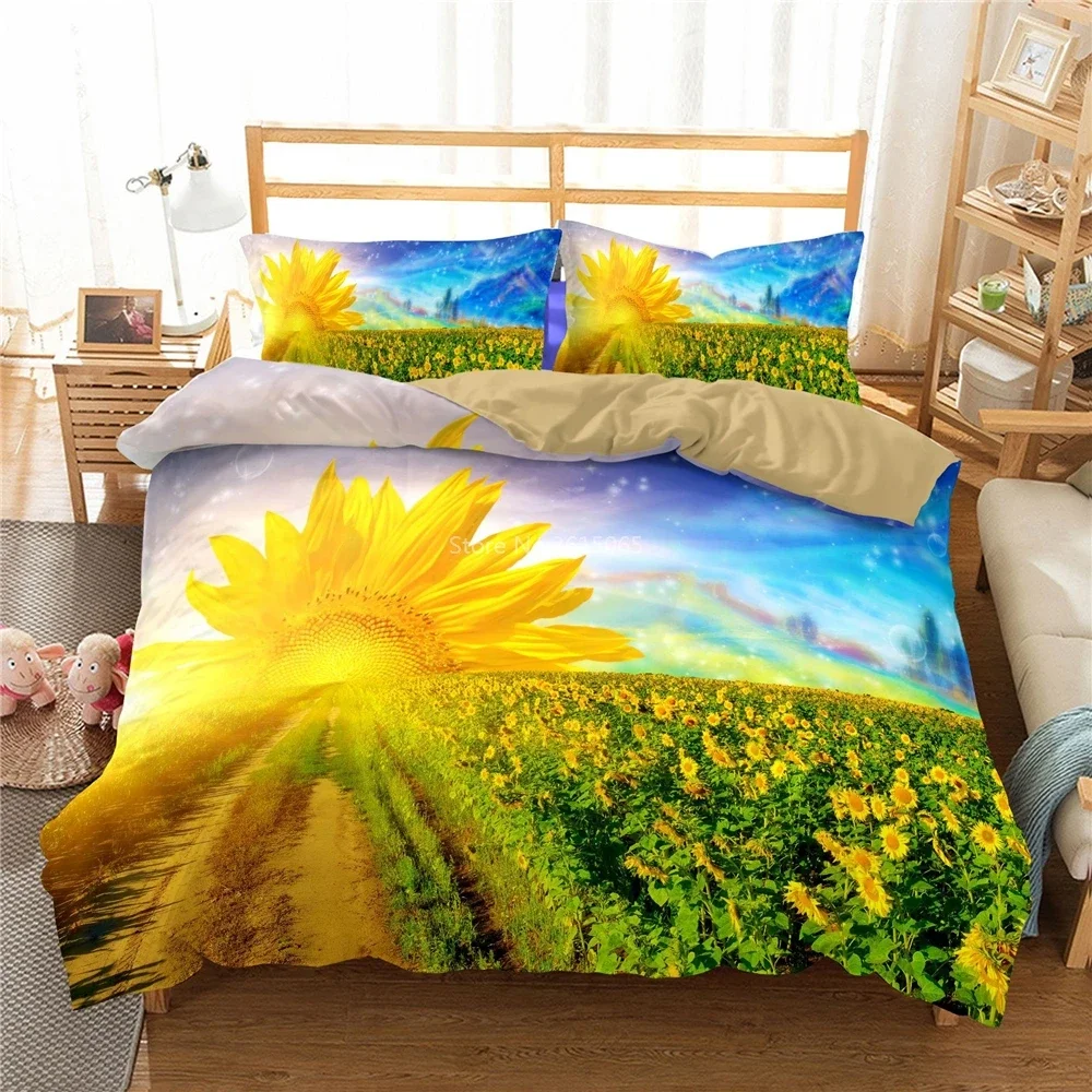 New Design Sunflower Printed 3d Bedding Set Bed Linen Bedclothes Plant Digital Printing Duvet Cover Pillowcase Queen King Size