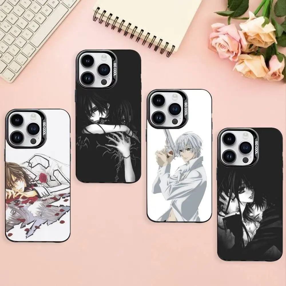 

Manga Vampire Knight Phone Case For iPhone17,16,15,14,13,12,Pro Max Black Colored Silver Plated Inside Cover